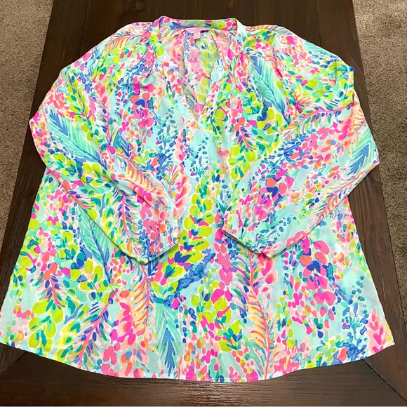 Lilly Pulitzer Martinique Blouse Catch The Wave Print - Picture 11 of 12